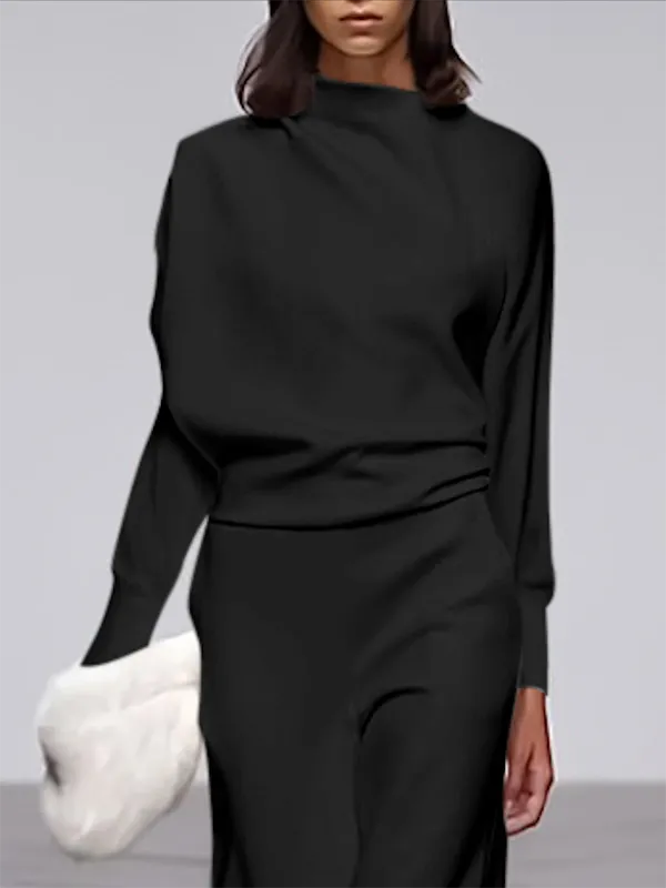Chicmy-Long Sleeves Loose Solid Color Stand Collar T-Shirts Tops