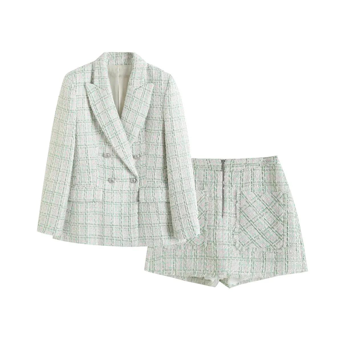 Elegant Tweed Blazer Skort Set